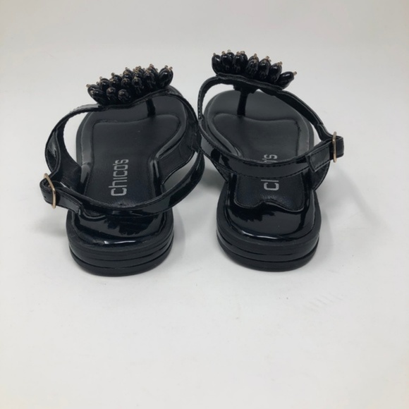 NEW Chico's Black T-Strap Embellished Sandals 6M - Picture 4 of 7